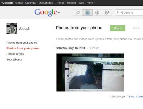 webcam shot to google plus via android