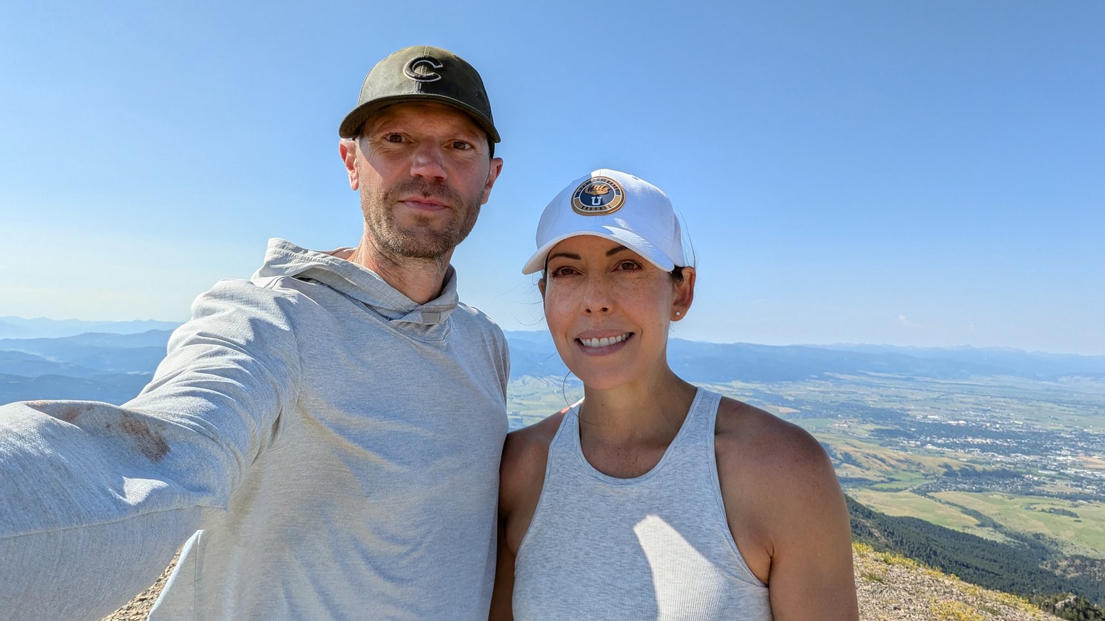 summit selfie with Bozeman below